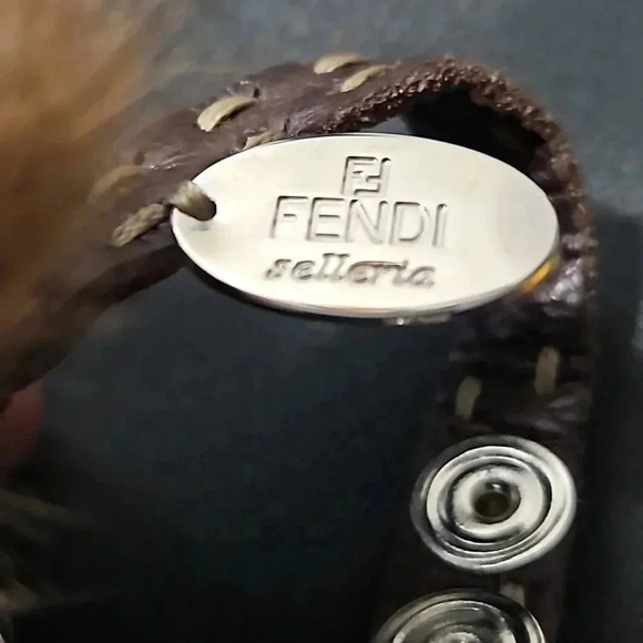 Fendi Selleria Pom Pom Brown Leather Bracelet - Picture 3 of 3
